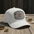 Southwest big eye highland cow with sunflowers design on a white baseball cap