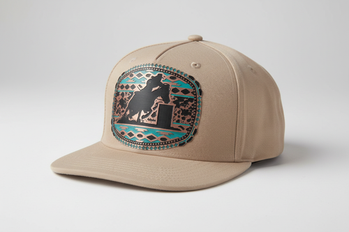 Southwest barrel racer design on a baseball cap mockup