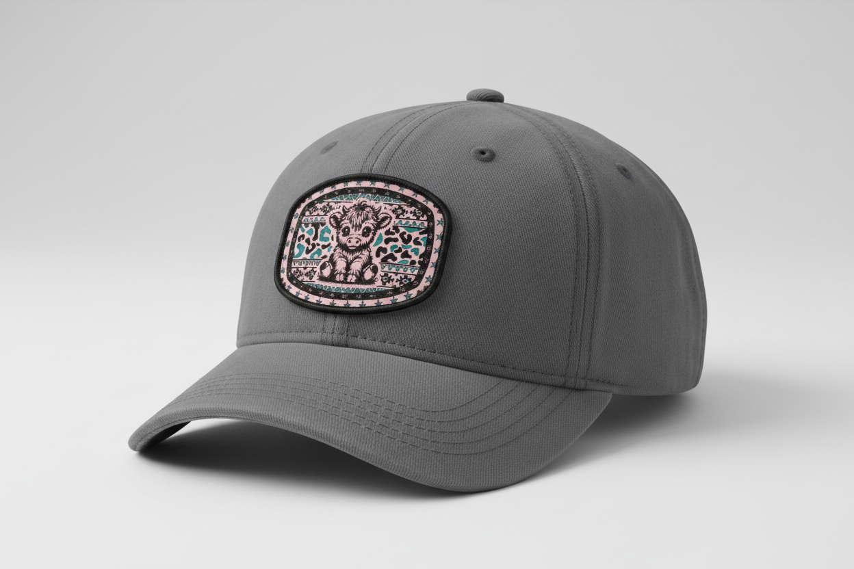 Southwest Highland Cow Patch Baseball Cap Mockup